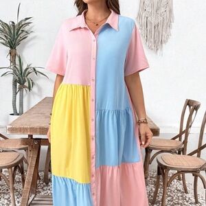 NEW| Women’s Shein Oversized Plus Size Multi-
Color Patchwork Maxi Dress